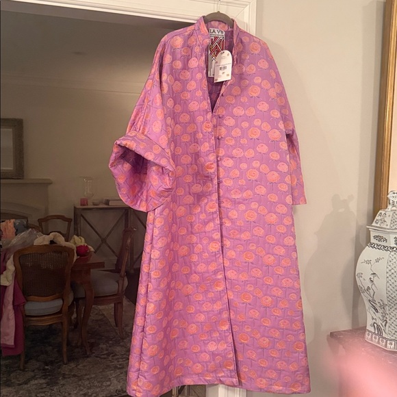 ICONIC LA VIE STYLE HOUSE Purple/Pink Orange Silk Brocade Long Caftan Coat NWT - Picture 4 of 11